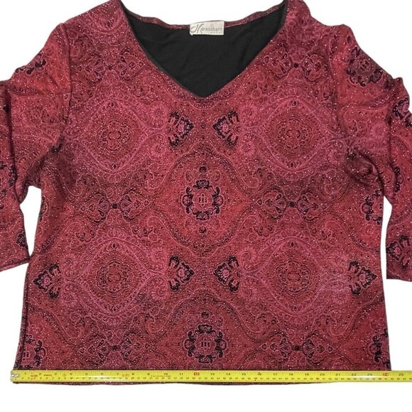 Vtg DRESS BARN Womens‎ Glittery Maroon Top Size 18/20 Paisley Christmas Party - Picture 11 of 15